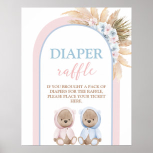 Boho Boy Girl Twins Bear Diaper Raffelzeichen Poster