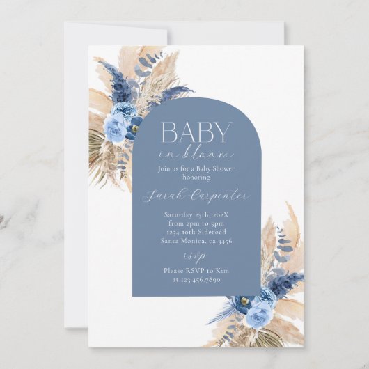 Boho Boy Pampas Kinderdusche Einladung (Vorderseite)