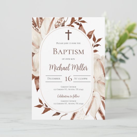 Boho Boy Taufe Einladung (Stehend Vorderseite)