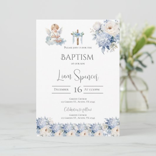 Boho Boy Taufe Einladung (Stehend Vorderseite)