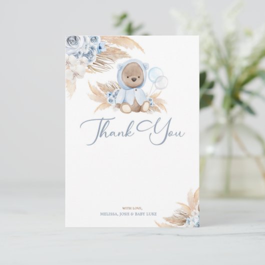 Boho Boy Teddy Bear Danke, dass Sie eine Flachkart Dankeskarte (Stehend Vorderseite)