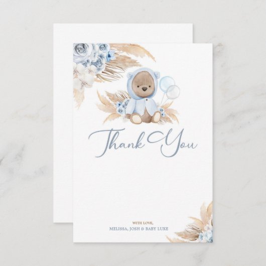 Boho Boy Teddy Bear Danke, dass Sie eine Flachkart Dankeskarte (Vorne/Hinten)