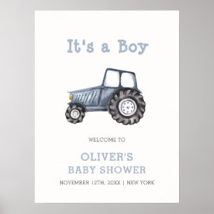 Boho Boy Watercolor Traktor Baby Dusche Willkommen Poster