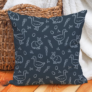 Boho Boys Easter Cute Bunny Rabbit Goose Dark Blue Kissen