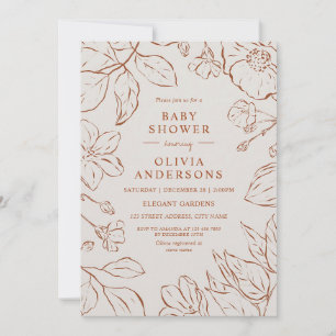 Boho-Brandorange-Botanische-Baby-Party Einladung