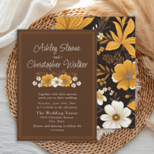 Boho-Braun-Gold-Blumen-Herbsthochzeit Einladung