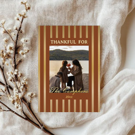 Boho-Braun-Streifen Thanksgiving-Familienfoto Gold Folien Feiertagskarte