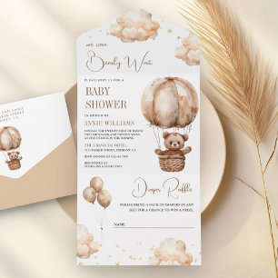 Boho-Braun-Teddybär-Heißluftballon-Baby-Party All In One Einladung