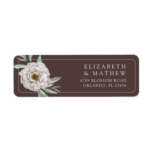 Boho-Braun- und Weiß-Blumen-Hochzeitsetikett (Vorne)