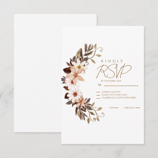 Boho Braune Blumen RSVP Karte (Vorne/Hinten)