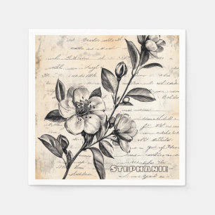 Boho Braune Blumenskizze Vintage-Pergament Serviette