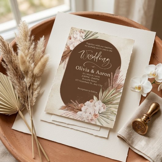 Boho Braune Bogen-Wasserfarben-Hochzeit Einladung