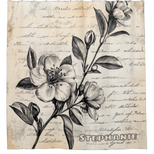 Boho Braune Florale Skizze Vintage Pergament Duschvorhang