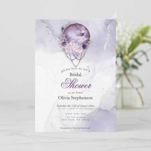 Boho Brautparty Amethyst Maroon Full Moon Einladung (Stehend Vorderseite)