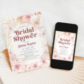 Boho Brautparty Blush Pink Floral Einladung