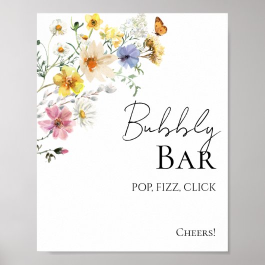 Boho Brautparty Bubbly Bar Pop Fizz Clink Sign Poster (Vorne)