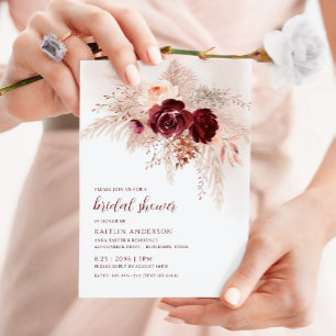 Boho Brautparty Burgundy Pampas Grass Rose Einladung