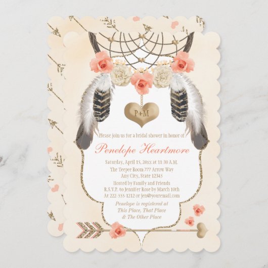 Boho Brautparty Einladung (Vorne/Hinten)