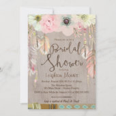 Boho Brautparty Invite, Tribal Feather Rustikal Einladung (Vorderseite)