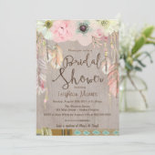 Boho Brautparty Invite, Tribal Feather Rustikal Einladung (Stehend Vorderseite)