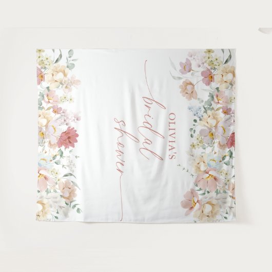 Boho Brautparty Modernes FloralBackdrop Tapestatio Wandteppich (Vorderseite (Horizontal))