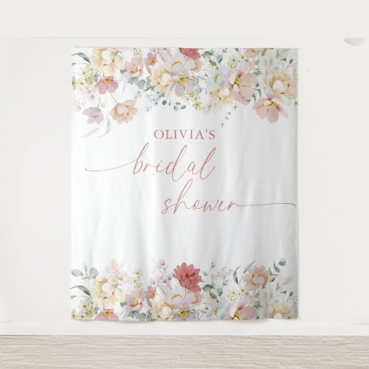 Boho Brautparty Modernes FloralBackdrop Tapestatio Wandteppich (Vorderseite)