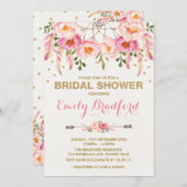 Boho Brautparty Pink Gold Floral Dreamcatcher Einladung (Vorne/Hinten)
