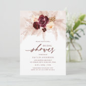 Boho Brautparty Rust Pampas Grass Rose Einladung (Stehend Vorderseite)