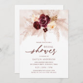 Boho Brautparty Rust Pampas Grass Rose Einladung (Vorne/Hinten)