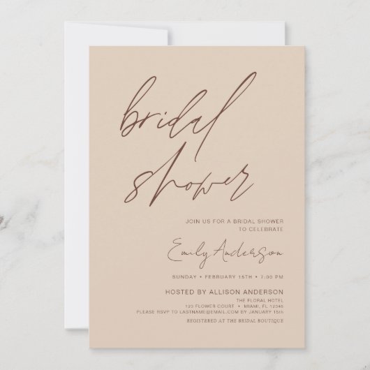 Boho Brautparty Script Minimalistisch Terracotta Einladung (Vorderseite)