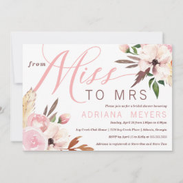 Boho Brautparty, Watercolor Floral, Miss an Mrs. Einladung