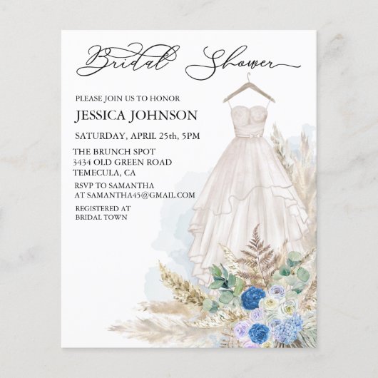 Boho Brautparty Wedding Dress Watercolor Blue (Vorderseite)