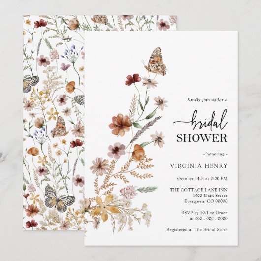 Boho Bridal Duwer Einladung (Vorne/Hinten)