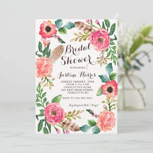 Boho Bridal Duwer Einladung (Stehend Vorderseite)