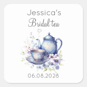 Boho Bridal Tea Blue Floral Vintages Brautparty Quadratischer Aufkleber