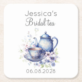 Boho Bridal Tea Blue Floral Vintages Brautparty Rechteckiger Pappuntersetzer