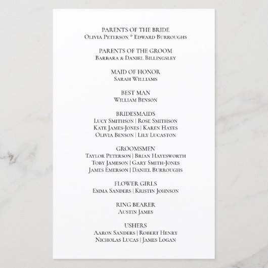 Boho Bride Groom Schwarz-weiß Hochzeitsprogramm (Rückseite)