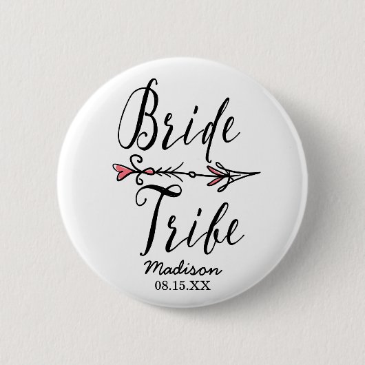 Boho Bride Stamm mit Arrow Personalisiert Button (Vorderseite)