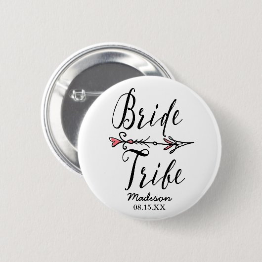 Boho Bride Stamm mit Arrow Personalisiert Button (Vorne & Hinten)