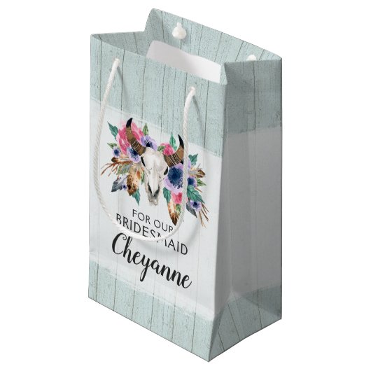 Boho Bridesmaid Geschenk florale Kuh Skull Favor B Kleine Geschenktüte (Vorderseite Schrägansicht)