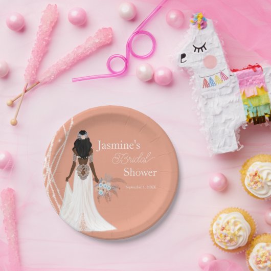 Boho Bridge mit Perlen und Blume Brautparty Pappteller (Party)