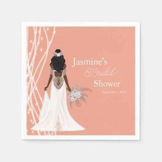 Boho Bridge mit Perlen und Blume Brautparty Serviette (Vorderseite)