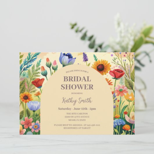 Boho Bright Blume Bridal Dusche Einladung (Stehend Vorderseite)