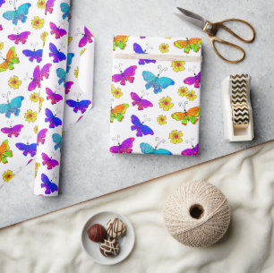 Boho Bright Butterfets farbenfroher Retro Spring Geschenkpapier