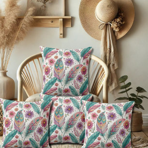 Boho Bright Feathers Throw Kissen