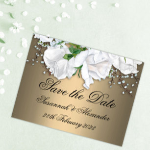 Boho Bronze und White Roses Save the Date Hochzeit Ankündigungspostkarte