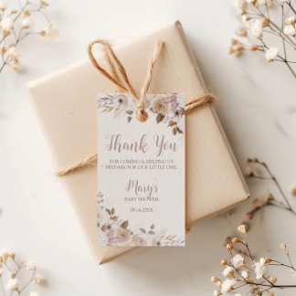 Boho Brown Beige Floral Baby Dusche Geschenkanhänger