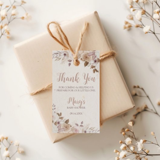 Boho Brown Beige Floral Baby Dusche Geschenkanhänger