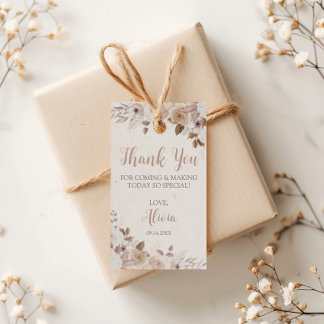 Boho Brown Beige Floral Birthday Geschenkanhänger