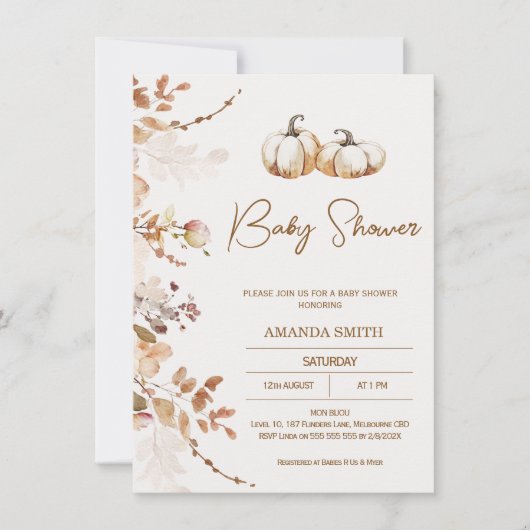 Boho Brown Beige Pumpkin Baby Shower Einladung (Vorderseite)